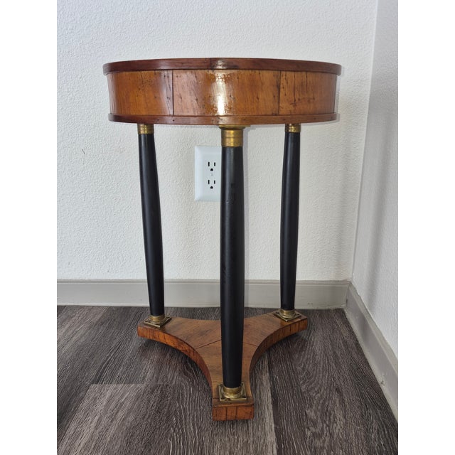 Wood Petite French Empire Style Walnut Side Table With Ebonized Columns For Sale - Image 7 of 13