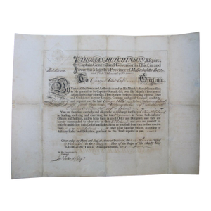Thomas Hutchinson Appoint George Abbot to Lt. Colonel 4th Militia 1771 Document