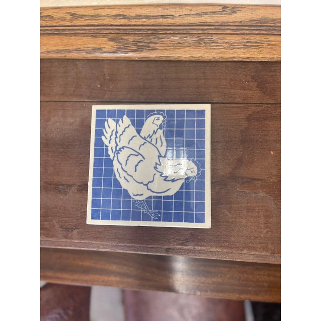 Mid-Century Modern Vintage Blue Rooster Tile Coaster Motif Dish For Sale - Image 3 of 7