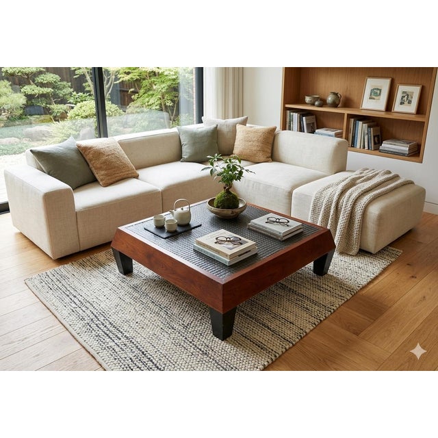 1990s Brown Black Geometric Pattern Square Block Legs Coffee Table For Sale - Image 5 of 10