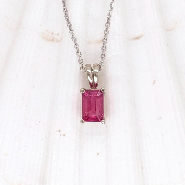 Modern Red Ruby Pendant in Solid 14k Gold, Emerald Cut 6x4mm - Solitaire Pendant For Sale - Image 3 of 8