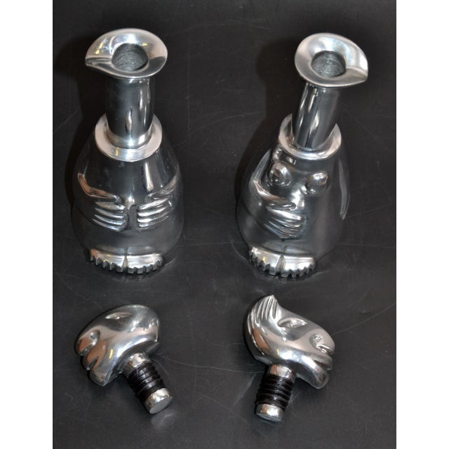 Silver Vintage Carrol Boyes Man & Women Collectible Aluminum Bottle & Stopper Vessels- a Pair For Sale - Image 8 of 12