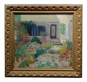 J. A. Fontan -The House With The Garden of Flowers Impressionist Oil Painting