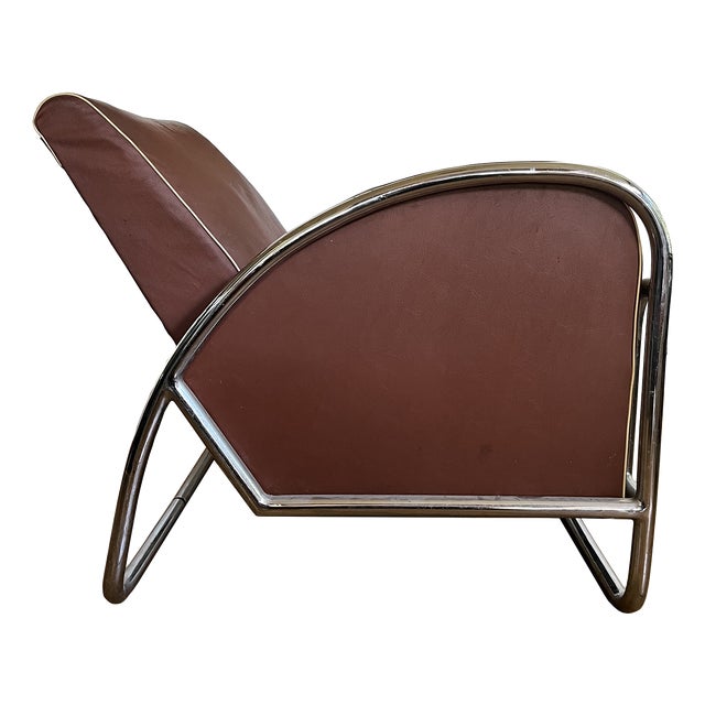 Tubular Armchair in Brown Leather, 1920s For Sale