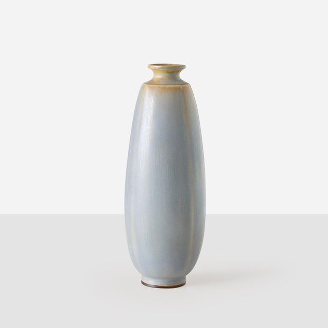 Mid-Century Modern Pale Blue and Grey Stoneware Vase by Berndt Friberg For Sale - Image 3 of 5