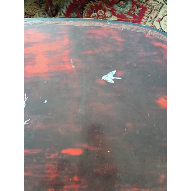 1950s Asian Mid-Century Low Inlaid Table in Red and Black Lacquer For Sale - Image 5 of 11