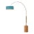 1980s Mid Century Modern Tambo 92"h 1-Light Arc Lamp, Turquoise Linen Shade, Light Wood Base, Weathered Brass, Dimmable, for Living Room or Bedroom For Sale