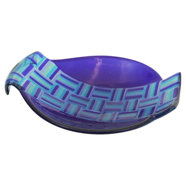 Vintage Postmodern Blue Fused Art Glass Sculptural Bowl, circa 1980 For Sale - Image 13 of 17