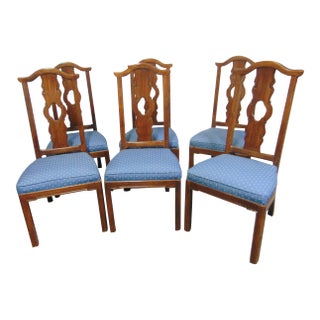 Asian Style Fruitwood Carved Dining Chairs - Set of 6 For Sale