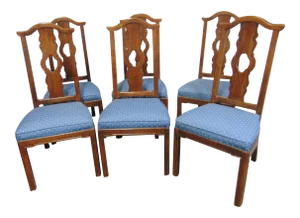 Asian Style Fruitwood Carved Dining Chairs - Set of 6