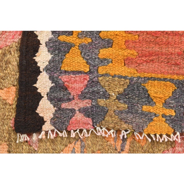 1970s Vintage Turkish Handmade Wool Cotton Orange Runner Rug For Sale - Image 9 of 11