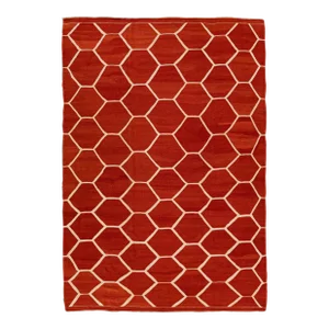 Modern Turkish Kilim Flatweave Geometric Pattern Orange Rust Wool Rug