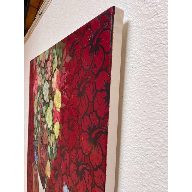 Contemporary Nest IV by Ifeoluwa Alade | Acrylics on canvas Portrait of a woman with floral and bird elements. For Sale - Image 3 of 5