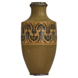 Vintage French Ceramic Vase with Geometric and Flower Motifs For Sale