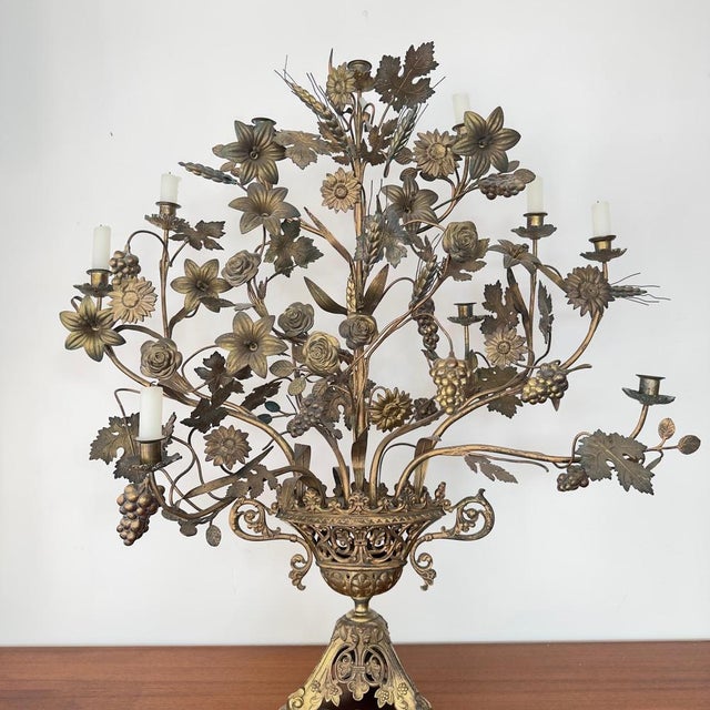 Napoleon Altar Candelabra with Seven Lights and Flower Bouquet Decoration, 1890 For Sale - Image 3 of 8