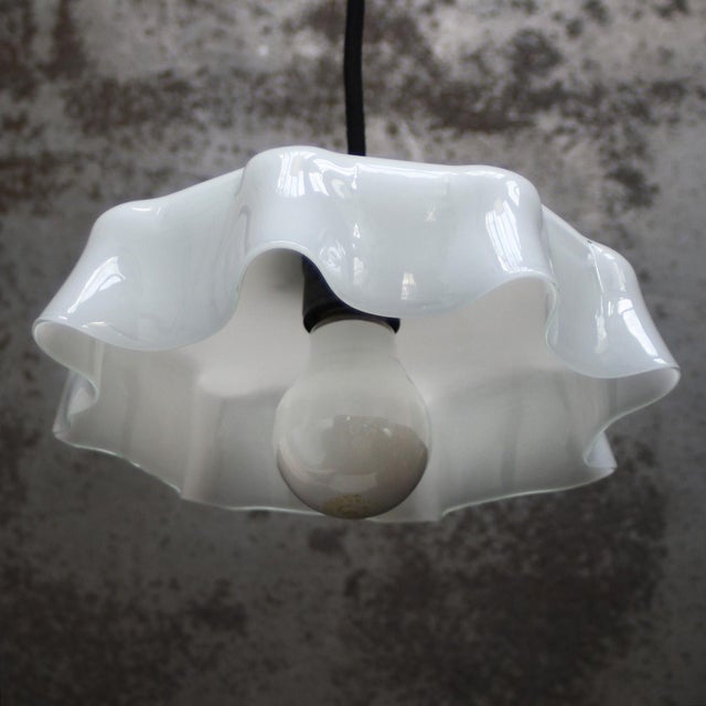 Metal French White Opaline Glass Pendant Lamp For Sale - Image 7 of 8