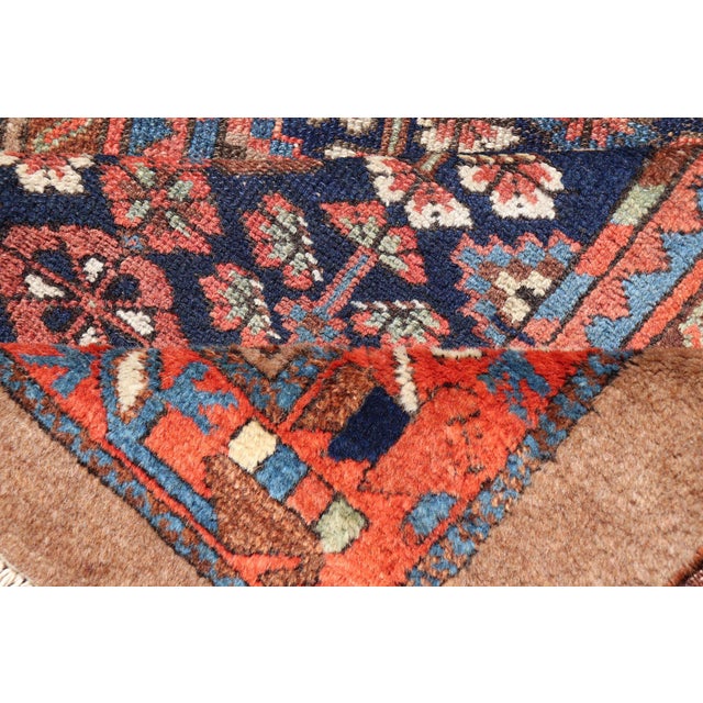 Antique Persian Kurdish Rug With Diamond Medallion and Deep Navy Field 3'8 X 6'10 For Sale - Image 12 of 13