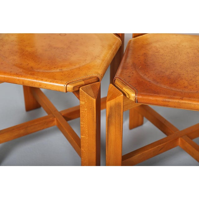 Dining Chairs in Beech & Cognac Leather by Pierre Chapo, 1960s, Set of 4 For Sale - Image 15 of 18