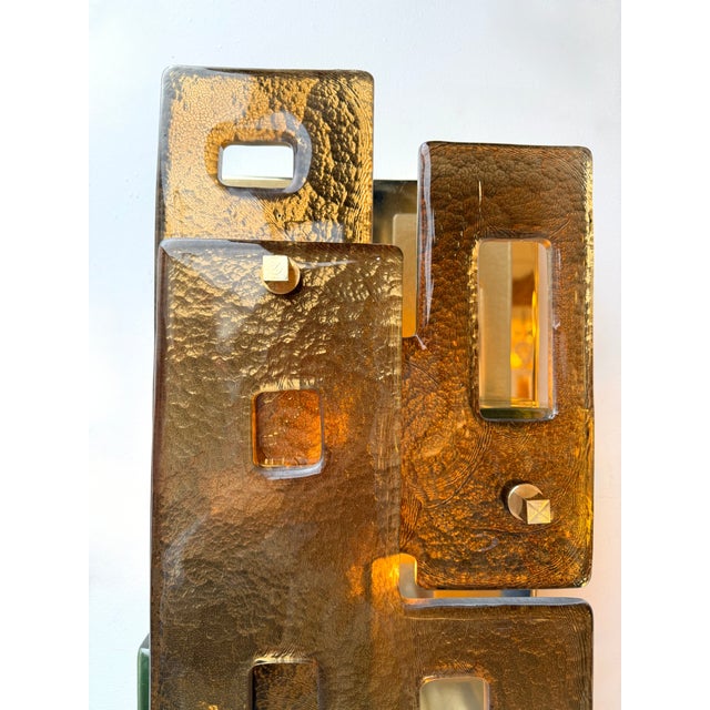 Contemporary Pair of Geometry Cola Murano Glass and Brass Sconces, Italy For Sale - Image 12 of 12