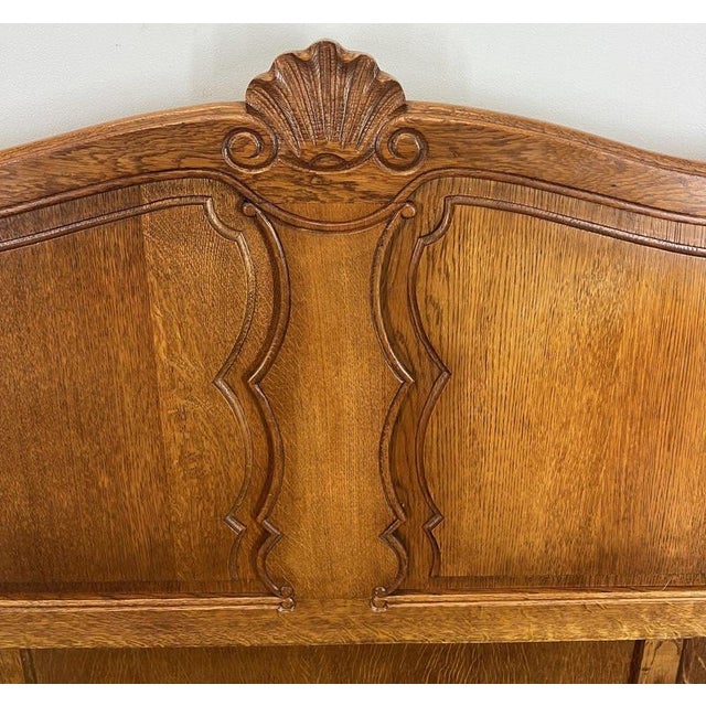 Vintage French Louis XVI Style Oak Double Bed Frame with Carved Headboard For Sale - Image 6 of 8