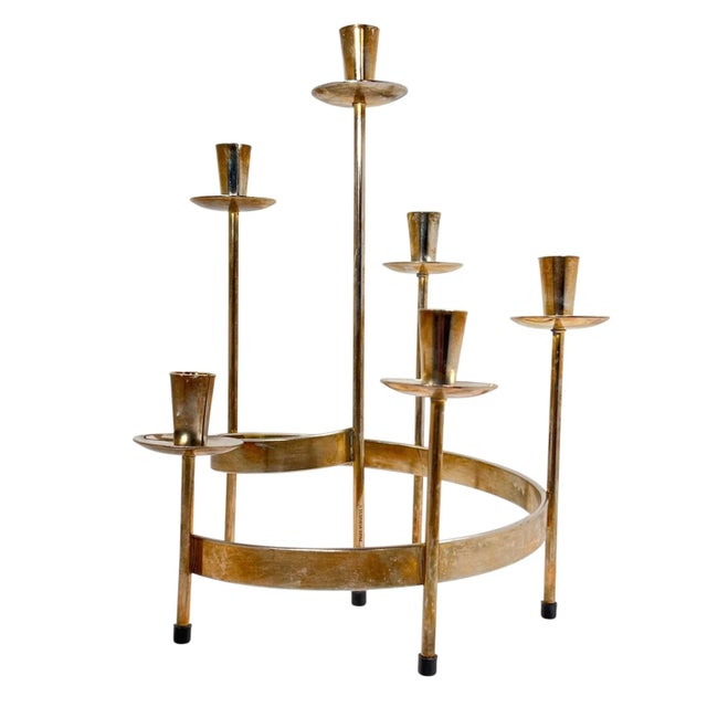 Brass 1950s Mid-Century Swedish Brass Candelabra For Sale - Image 8 of 9