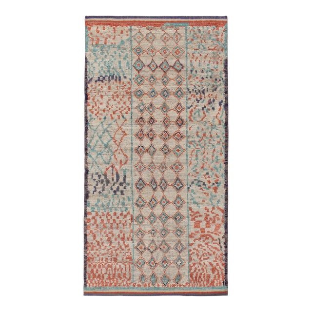 Rug & Kilim’s Moroccan Style Rug in Off-White, Red and Blue - 5'x8' For Sale