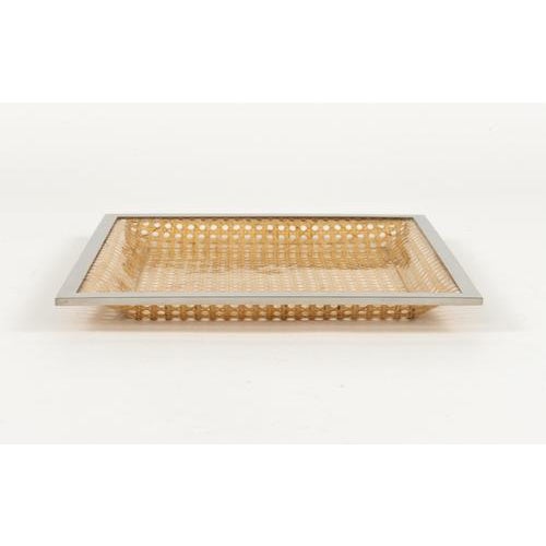 1970s Mid-Century Modern Serving Tray in Rattan and Chrome from Christian Dior, 1970s For Sale - Image 5 of 12