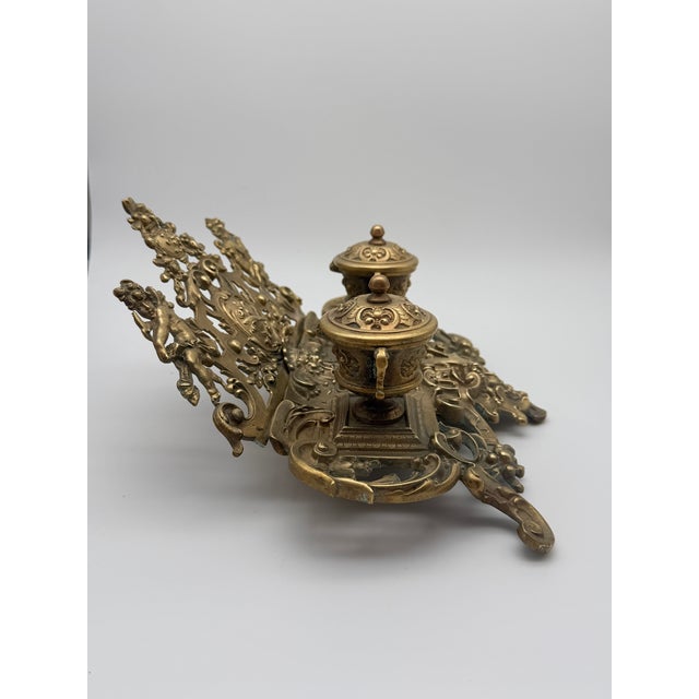 Rococo Antique 19th Century French Rococo Cast Brass Double Inkwell For Sale - Image 3 of 18