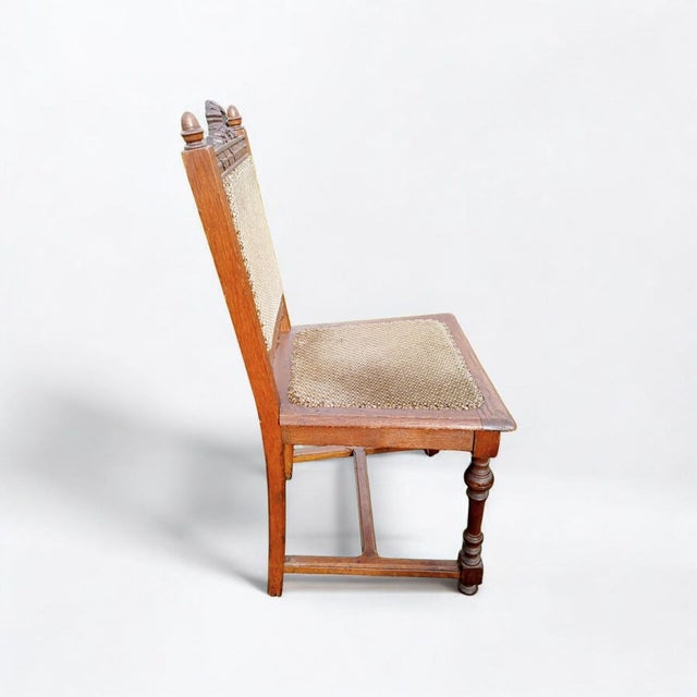 Brown Renaissance Style Dining Chairs in Carved Oak with Upholstered Seats and Backs, England, 1900s, Set of 4 For Sale - Image 8 of 10