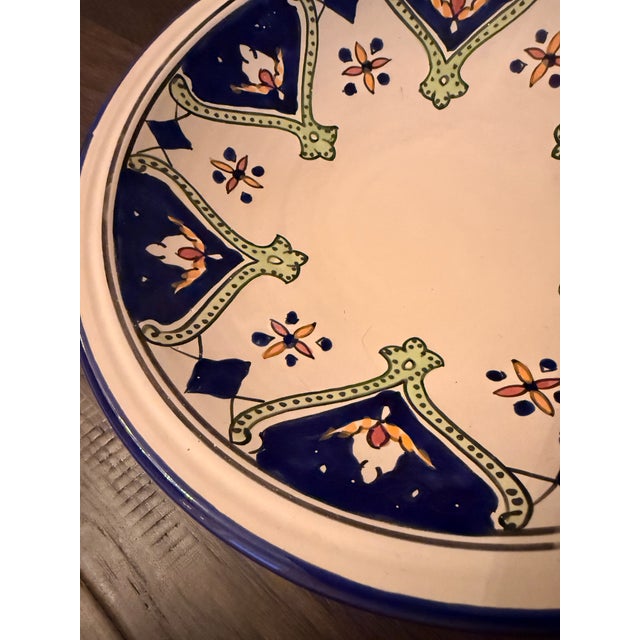 Mediterranean 1980s AHand-Painted Tunisian Ceramic Tebsi Pedestal Serving Bowl For Sale - Image 3 of 6