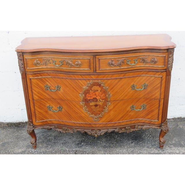 French Early 1900s Inlay Carved Dresser Bathroom Vanity and Mirror For Sale - Image 13 of 18
