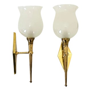 French Pair of Midcentury Petite Brass Sconces For Sale