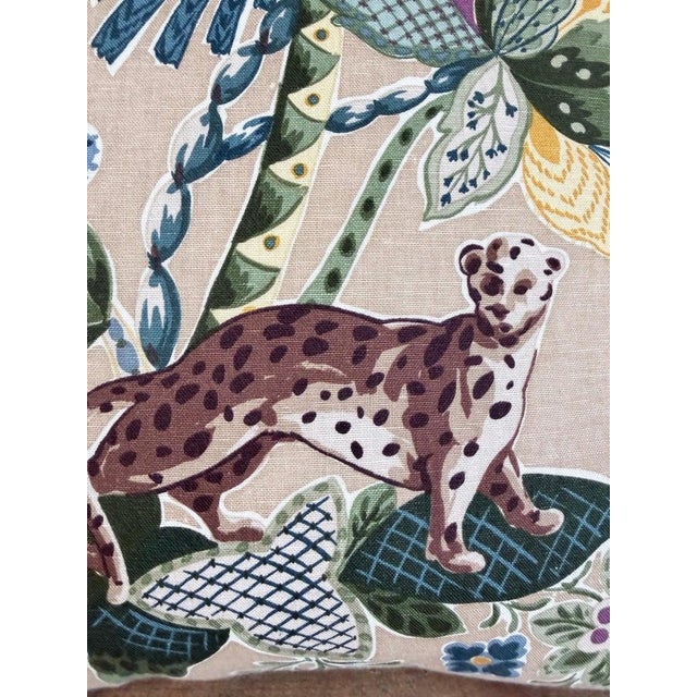 Traditional Designer Linen Throw Pillow in Exotic “Braganza” Jungle Print With Leopard Motif For Sale - Image 3 of 12
