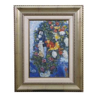 20th Century School Oil Painting "Bouquet De Fleurs" After Marc Chagall Framed For Sale