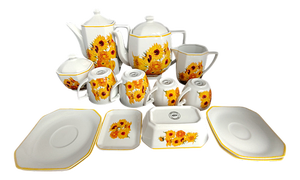 Tête à Tête Coffee and Tea Service with Van Gogh Sunflower Decor, 1980s, Set of 14