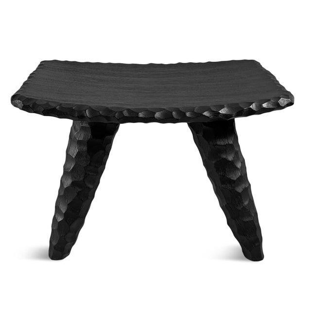Modern Tribal Black Chiseled Leg Wood Low Stool For Sale - Image 10 of 12
