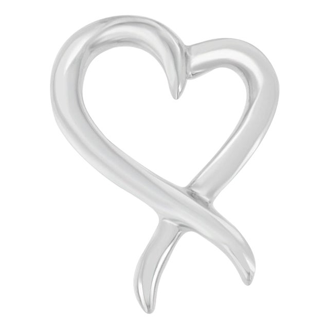 .925 Sterling Silver Open Heart-Shaped Awareness Ribbon Pendant Necklace For Sale