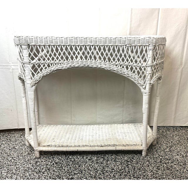 1940’s Wicker & Wood Console Table For Sale - Image 9 of 9