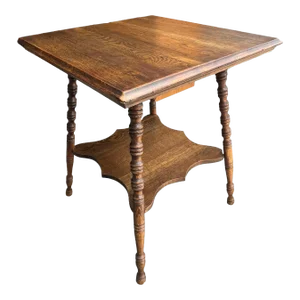 Late 19th Century Early American Antique Tiger Oak Two Tiered Side Parlor Table