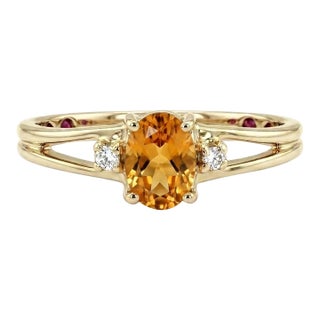 Citrine & Cz Engagement Ring in 925 Sterling Silver Us 7 For Sale