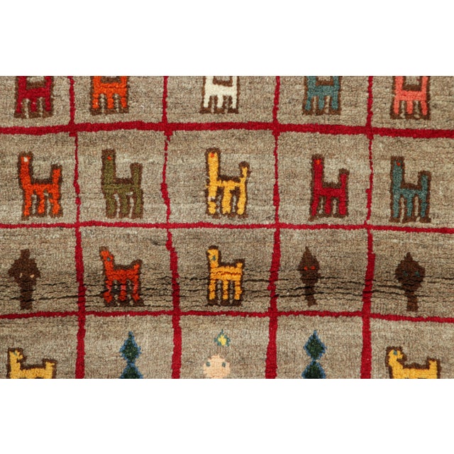 Traditional Vintage Gabbeh Persian Rug, Taupe With Colorful Animal Pictorials - Rug & Kilim For Sale - Image 3 of 7