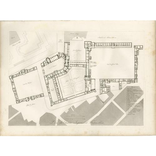 Antique Architectural Plan of Château de Fontainebleau, Napoleon Residence, Baltard, 1803 This finely executed...