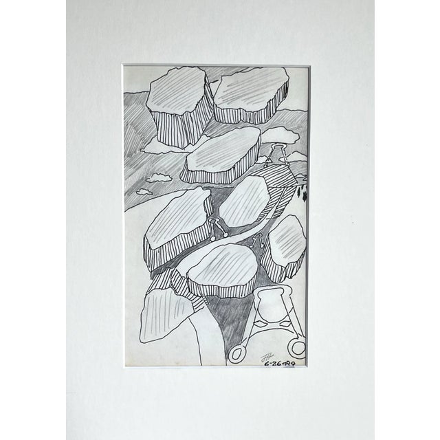 Vintage modernist abstract mixed media drawing by Jewel Haley. Color pencil and pen and ink initialed lower edge. Jewell...
