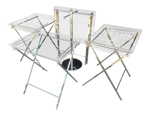 Lucite & Polished Nickel Serving Trays & Stand, Charles Hollis Jones - Set of 5