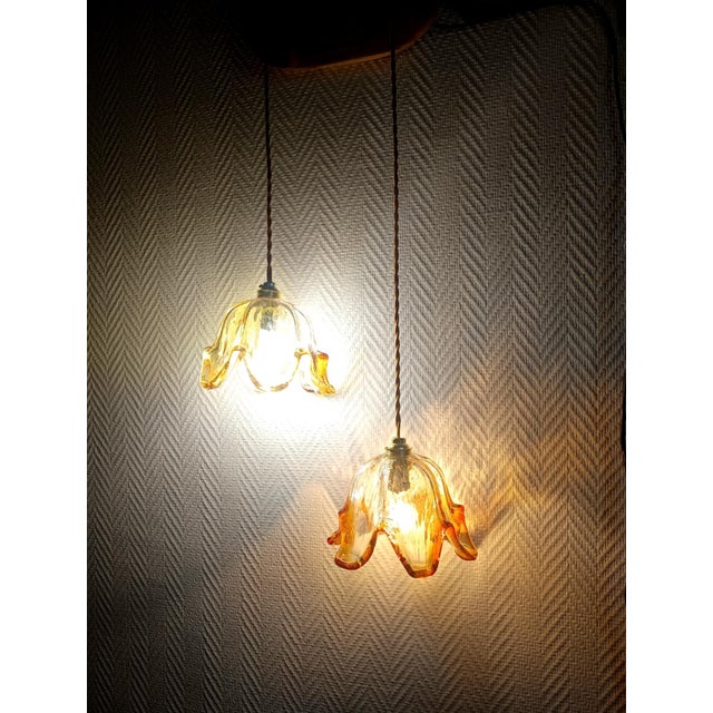 Wood Duo Hanging Light in Murano Glass, 1970 For Sale - Image 7 of 8