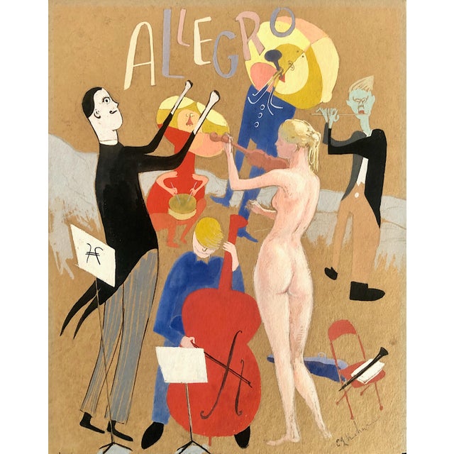 On offer is an Art Deco-style illustration done in gouache on paper. Setting the theme, the upper portion features...