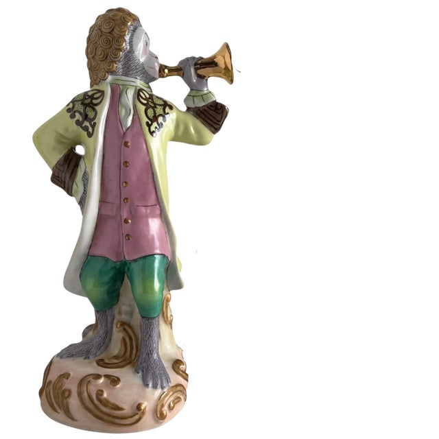 Late 20th Century 13 + In. Meissen Style "Affenkapelle" Monkey Trumpeter Figurine For Sale - Image 5 of 15