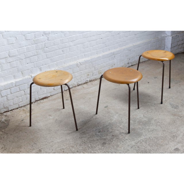 Vintage Tripod Dot Stools in Teak and Copper by Fritz Hansen, 1950s, Set of 3 For Sale - Image 12 of 15
