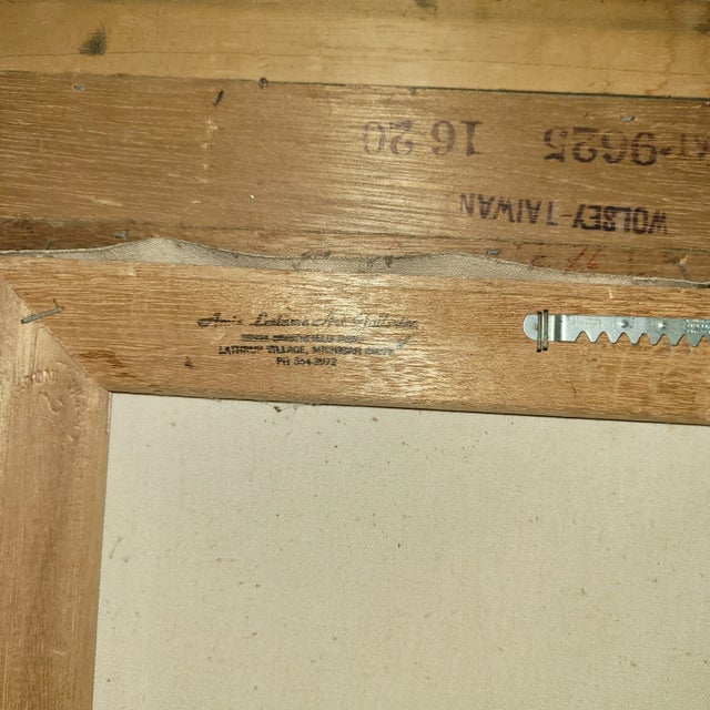 Blue Mid-Century Modern Cityscape Oil Painting For Sale - Image 8 of 10