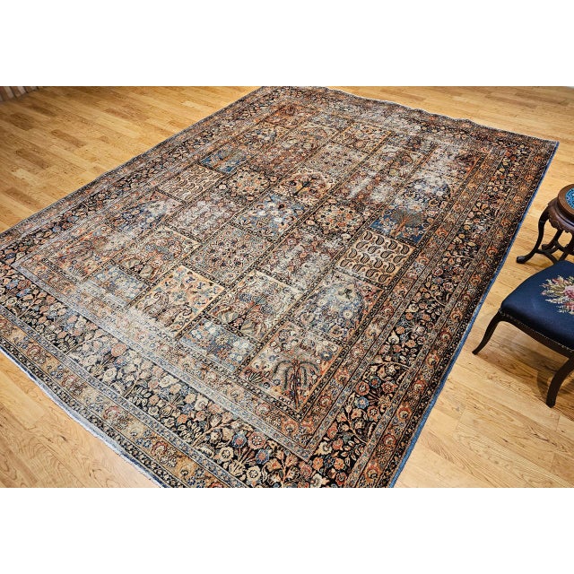 19th Century Persian Khorassan Rug, Hand-Knotted Wool, Allover Floral Panel Design, Green & Blue, 10x13 For Sale - Image 10 of 18